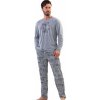 Pánské pyžamo 1P1365 cestovatel pánské pyžamo dlouhé šedé