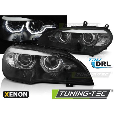 Přední světla xenon D1S 3D LED DRL angel eyes BMW X5 E70 07-10 černá