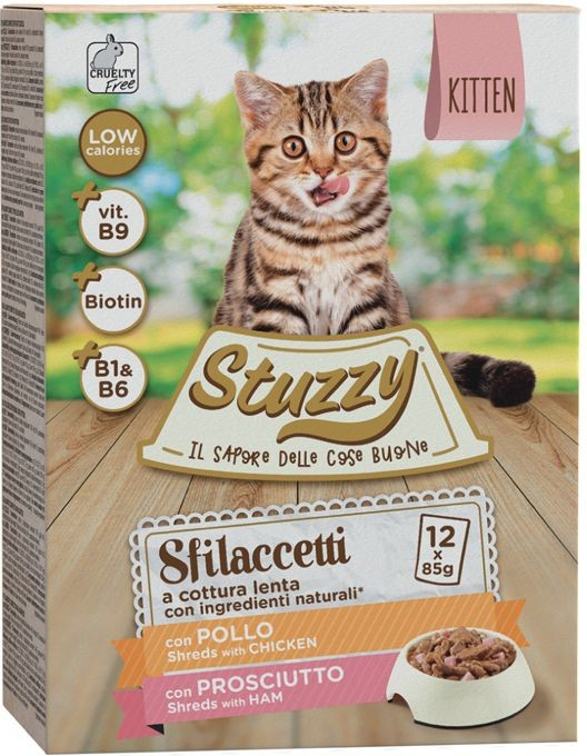 Stuzzy Cat Shreds Kitten trhané kuřecí a vepřové maso 12 x 85 g