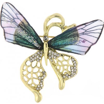 Biju brož motýl s fialovými křídly a zirkony zlatá 9001580-2