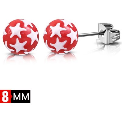 Šperky eshop z chirurgické oceli červené kuličky s bílými hvězdami SP63.30