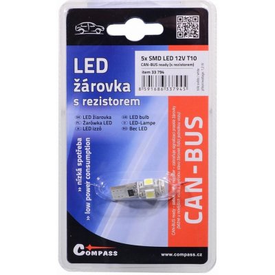 Compass 5 SMD LED 12V T10 s rezistorem CAN-BUS ready bílá 33794 – Zboží Mobilmania