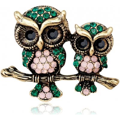 Camerazar Elegantní brož s dvěma sovičkami a zirkony FE7578 – Hledejceny.cz