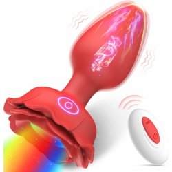 SuperLove Horny Rose Light Up Vibrating Butt Plug with Remote Red