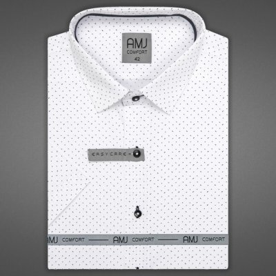 AMJ pánská košile bavlněná krátký rukáv slim-fit bílá s černými čárkami VKSBR1226