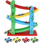 Sun Baby Barevná závodní dráha 3 autíčka Dřevěná skluzavka s autíčky Dřevěná rampa – Zboží Dáma