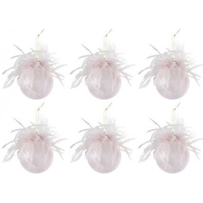 Růžové ozdoby s peříčky - 6ks - Ø 8 cm - J-Line by Jolipa – Hledejceny.cz