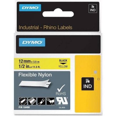 DYMO nylonová flexibilní páska RHINO D1 12 mm x 3,5 m, černá na žluté, S0718080 – Zbozi.Blesk.cz