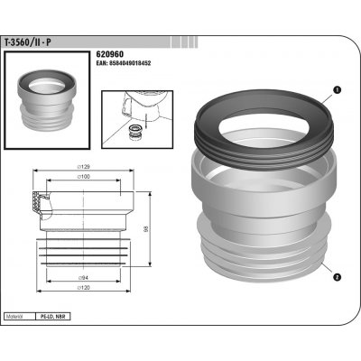 Manžeta WC přímá T-3560/II-P, 620960, SAM Holding – HobbyKompas.cz