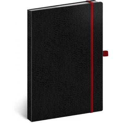 VIVIELLA A5 Zápisník linkovaný černý s červenou gumičkou a poutkem na pero