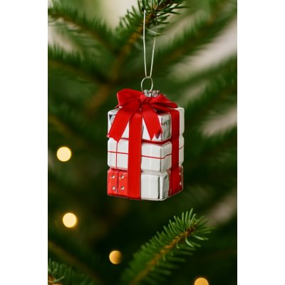 Pro-Tech shop Skleněná vánoční ozdoba bílo-červené dárky 4,7x4,7x8,3cm 69703 – Hledejceny.cz