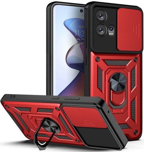 Pouzdro PROTEMIO 53463 RING CAMERA Kryt s držákem pro Motorola Edge 30 Fusion červený
