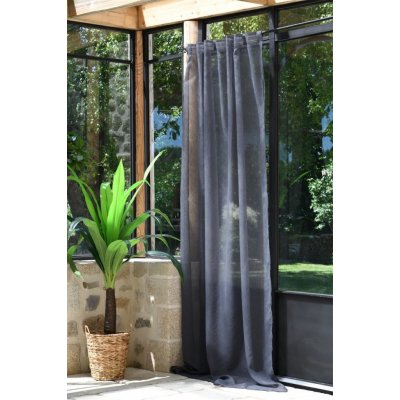 Dekorační záclona s poutky režného vzhledu DERBY tmavě šedá 140x260 cm (cena za 1 kus) France – Zboží Mobilmania