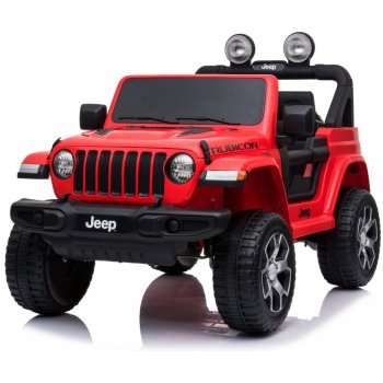 Beneo elektrické autíčko Jeep Wrangler dvoumístné kožená sedadla Rádio s Bluetooth přehrávačem SD / USB vstup Pohon 4x4 12V10Ah Baterie EVA kola Odpružené nápravy 24 GHz červená