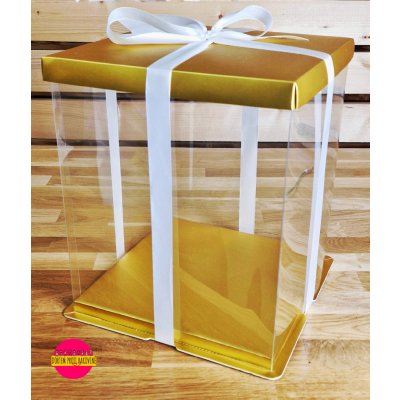 Cake Star 4Cake Plastový kulatý box na dorty zlatý bez stuhy (26 x 26 x 31 cm) – Zboží Mobilmania