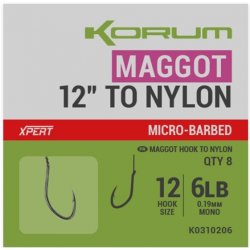 Korum Xpert Maggot 12" Barbed Návazce 8 ks 30 cm 0,15 mm 16