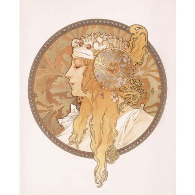 Mucha, Alphonse Marie - Obrazová reprodukce Byzantine head of a blond maiden, (30 x 40 cm)