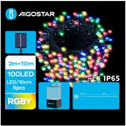 Aigostar LED Solární vánoční řetěz 100xLED 8 funkcí 12m IP65 multicolor | AI0425