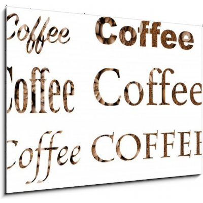 Skleněný obraz 1D - 100 x 70 cm - Spelling the word coffee by coffee beans on white background Napište slovo kávy kávovými zrny na bílém pozadí – Hledejceny.cz