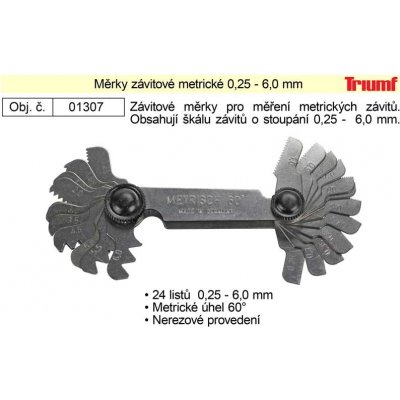 Condor měrky závitové metrické 0,25 - 6,0 mm 24 plátků 100-01307 – Zboží Mobilmania