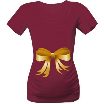 Tričko s potiskem těhotenské tričko zlatá stuha dámské Červená