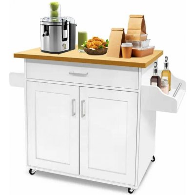 Servírovací stolek kolečka kov dřevo bílá/buk NoBi ERIK – Zboží Dáma