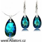 Swarovski Elements Pear krystal Stříbrná sada náušnice a přívěsek s řetízkem modrá slza kapka 39169.4 Bermuda Blue modrá mořská duhová měňavá – Zboží Dáma