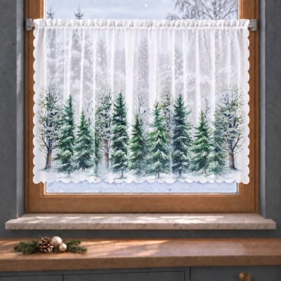 Dekorační krátká vánoční vitrážová záclona do kuchyně VÁNOČNÍ LES 100x60 cm MyBestHome – Hledejceny.cz