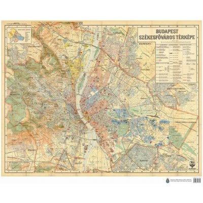 Topo Map Budapešt 1934 - nástěnná historická mapa 90 x 70 cm Varianta: bez rámu v tubusu, Provedení: laminovaná mapa v lištách
