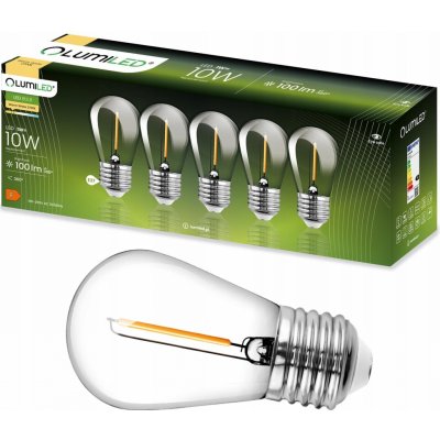 Lumiled 5-PAK LED žárovka LED E27 ST14 1W = 10W 2700K Teplá bílá 100lm Filament do Girlandy – Zboží Mobilmania