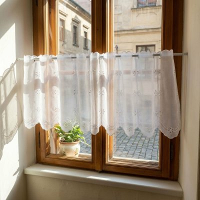 Forbyt Vitrážová záclona polyesterový 30919, vyšívaný květnový vzor, bílá výška 45cm (v metráži) – Hledejceny.cz