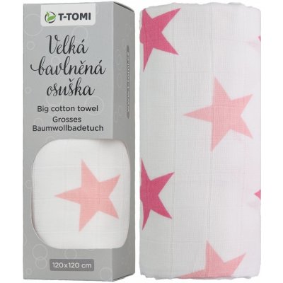 T-tomi Velká bavlněná TETRA osuška 120 x 120 cm Pink stars / růžové hvězdičky – Zboží Mobilmania