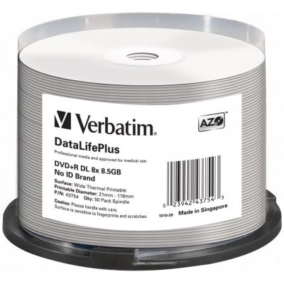 Verbatim DVD+R DL 8,5GB 8x, Printable, spindle, 50ks (43754)