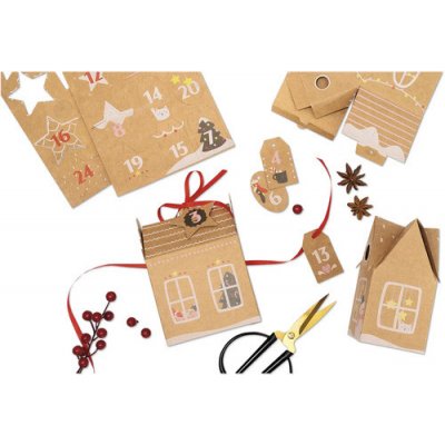 Adventní kalendář "Cozy Village", papírové domečky 4 druhy + příslušenství – Zboží Dáma