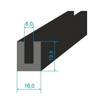 00535067 Pryžový profil tvaru "U", 19,8x16/6mm, 70°Sh, EPDM, -40°C/+100°C, černý – Zboží Mobilmania