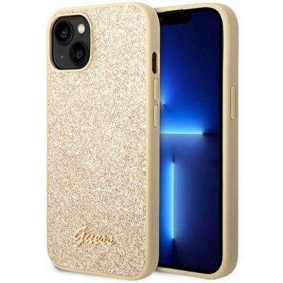 Pouzdro Guess Glitter Flakes Metal Logo iPhone 14 Plus - zlaté – Zboží Mobilmania