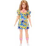 Barbie Modelka 208 šaty s modrými a žlutými květinami – Zbozi.Blesk.cz