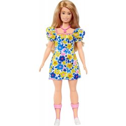 Barbie Modelka 208 šaty s modrými a žlutými květinami