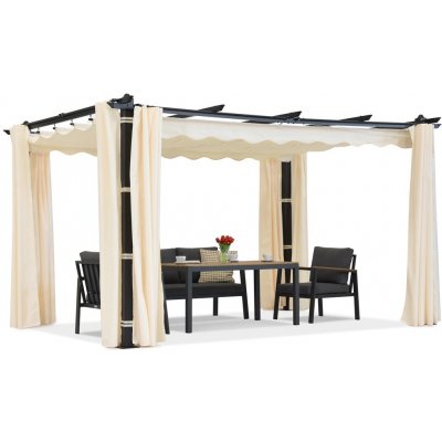 Garden Point na terasu Barbados 3x3 m se závěsy Pergola antracitově béžová – Zboží Mobilmania