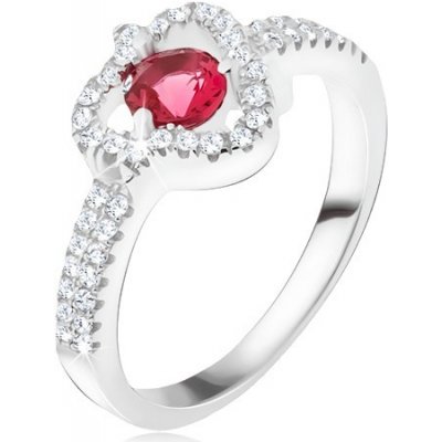 Šperky eshop prsten ze stříbra 925 červený kamínek čirý zirkonový trojúhelník BB18.08 – Zboží Mobilmania