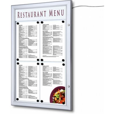 StandMar Venkovní menu vitrína SCZ – uzamykatelná, s logem vitríny-varianty: 4 x A4, na výšku, stříbrný, osvětlení – Zboží Živě