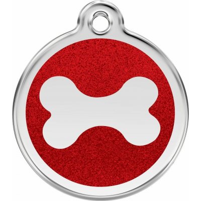 Red Dingo známka Bone Glitter Red Kost červená třpytivá L 37 mm – Zboží Dáma