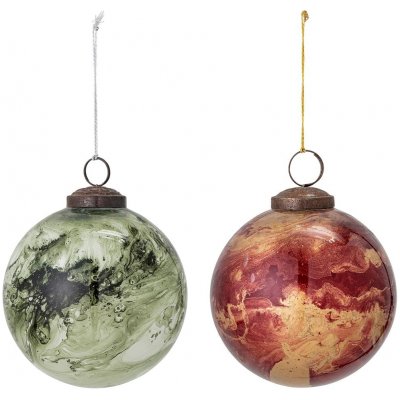 Bloomingville Sada vánočních ozdob skleněné koule Loba Ornament | červená zelená – Hledejceny.cz