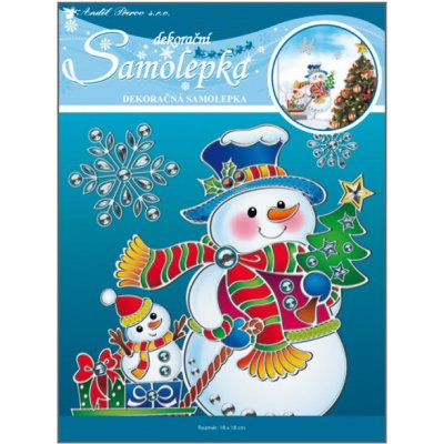Samolepka sněhulák se stříbrnou konturou 18x18cm – Hledejceny.cz