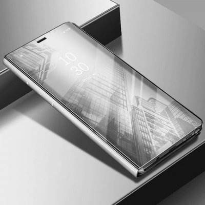 Pouzdro SES Zrdcadlové plastové flip Xiaomi Mi 10 - stříbrné
