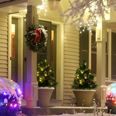 HOMCOM Vánoční mini stromky s dekoracemi a LED osvětlením Ø33 x 75 cm 2 kusy – Hledejceny.cz