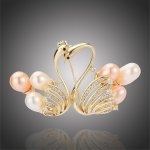 Éternelle brož se sladkovodními perlami a zirkony zamilované labutě B2202 zlatá – Zboží Dáma