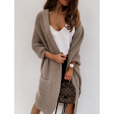 Fashionweek Luxusní přehozka stylový pletený cardigan KIKIK9 Mocca