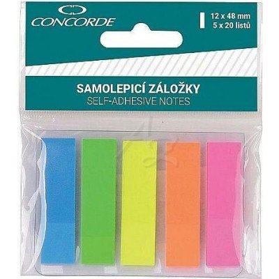 Concorde samolepicí záložky 12x48mm 5x20listů závěs neon barevné – Hledejceny.cz