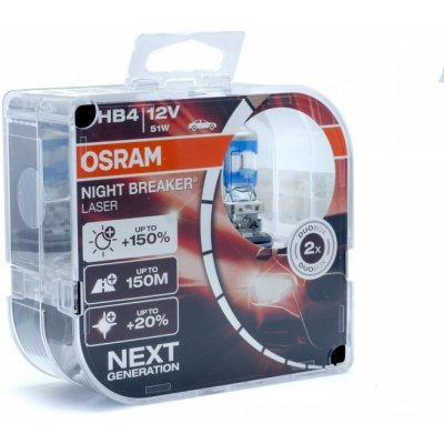 OSRAM NIGHT BREAKER® LASER HB4 generace, +150% vyšší jas, halogenová žárovka, 9006NL-HCB, 12V osobní automobil, Duo Box (2 žárovky) – Zboží Mobilmania